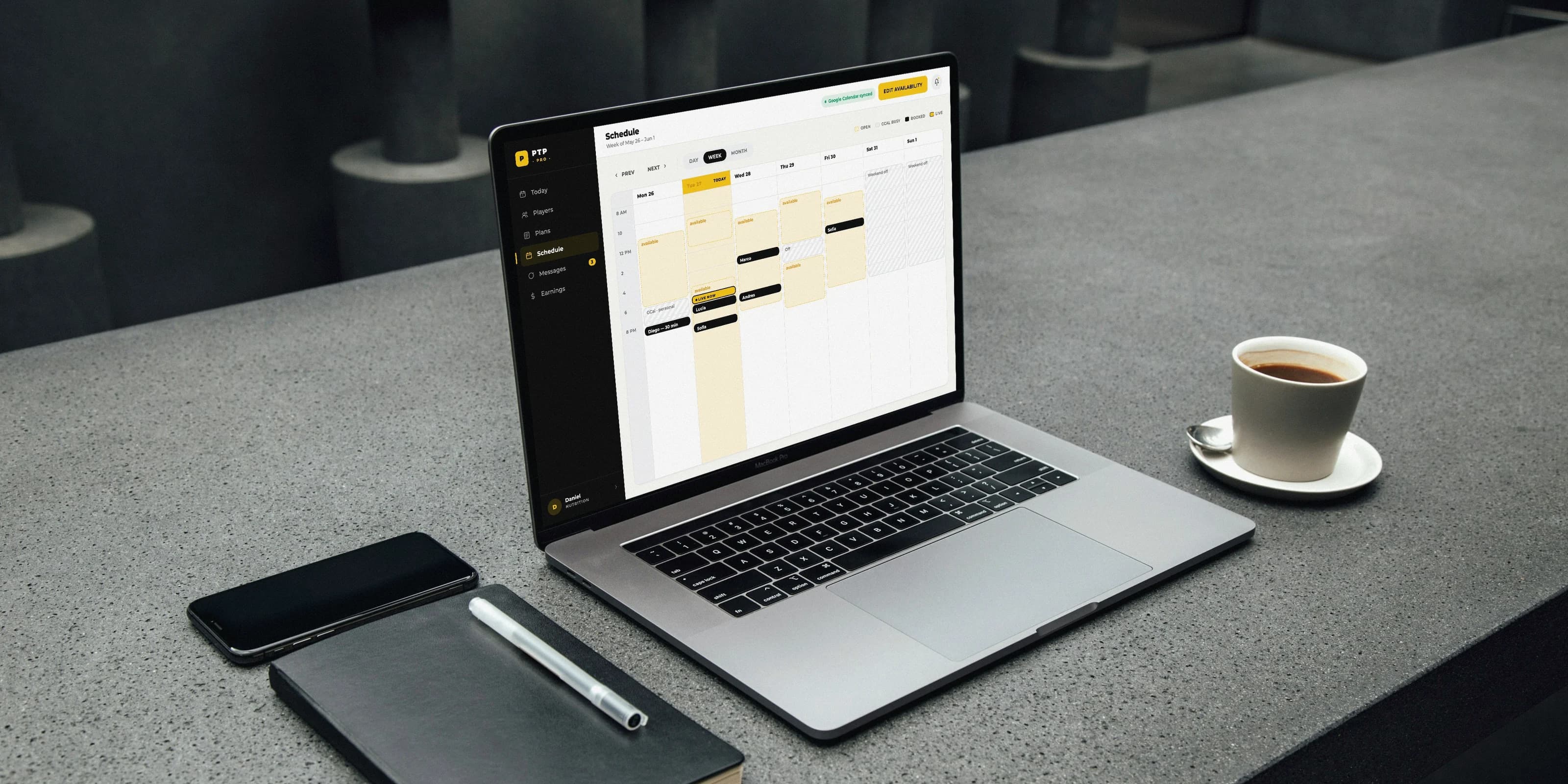 A professional’s week in the PTP schedule, on a laptop